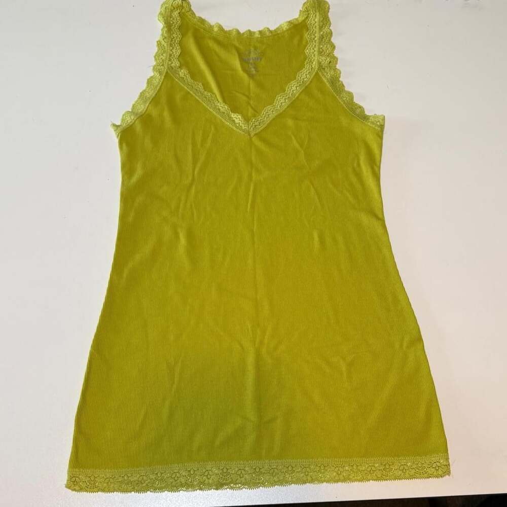 Old Navy Lace Trim Cami Tank Top Size Large Lime Green Ribbed Y2K